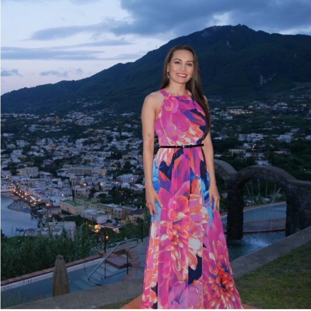INC International Concepts Pink and Blue Floral Maxi Dress like new - Picture 3 of 7